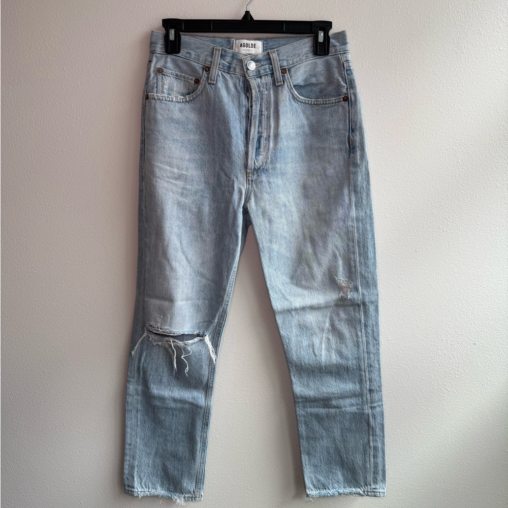 AGOLDE Riley high rise cropped Light Wash Distressed women's Jeans